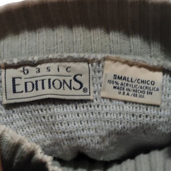 Basic Editions Heavy Ski Sweater Gray, Muted Green, Blue, White Small (Vintage) - Picture 2 of 3